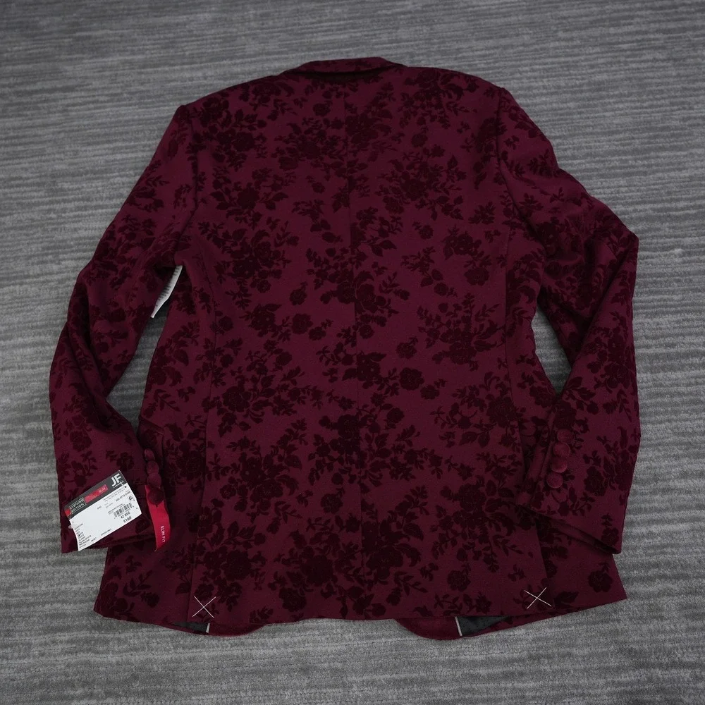 JF J. Ferrar Men Slim Fit Evening Edition Burgundy Floral Velvet Blazer  42R New